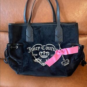 Juicy Couture Black Tote with Pink Ribbon Detail
